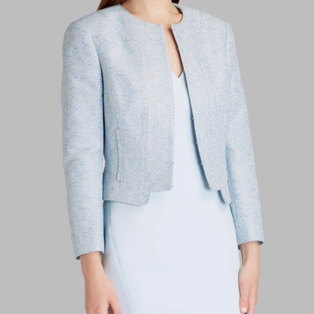 Ted Baker London Amalee Blue Gray Jacquard Stitch Cropped Blazer Dress Jacket